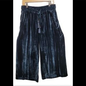 ANTHROPOLOGIE HEI HEI WIDE LEG CROPPED BLUE VELVET PANTS